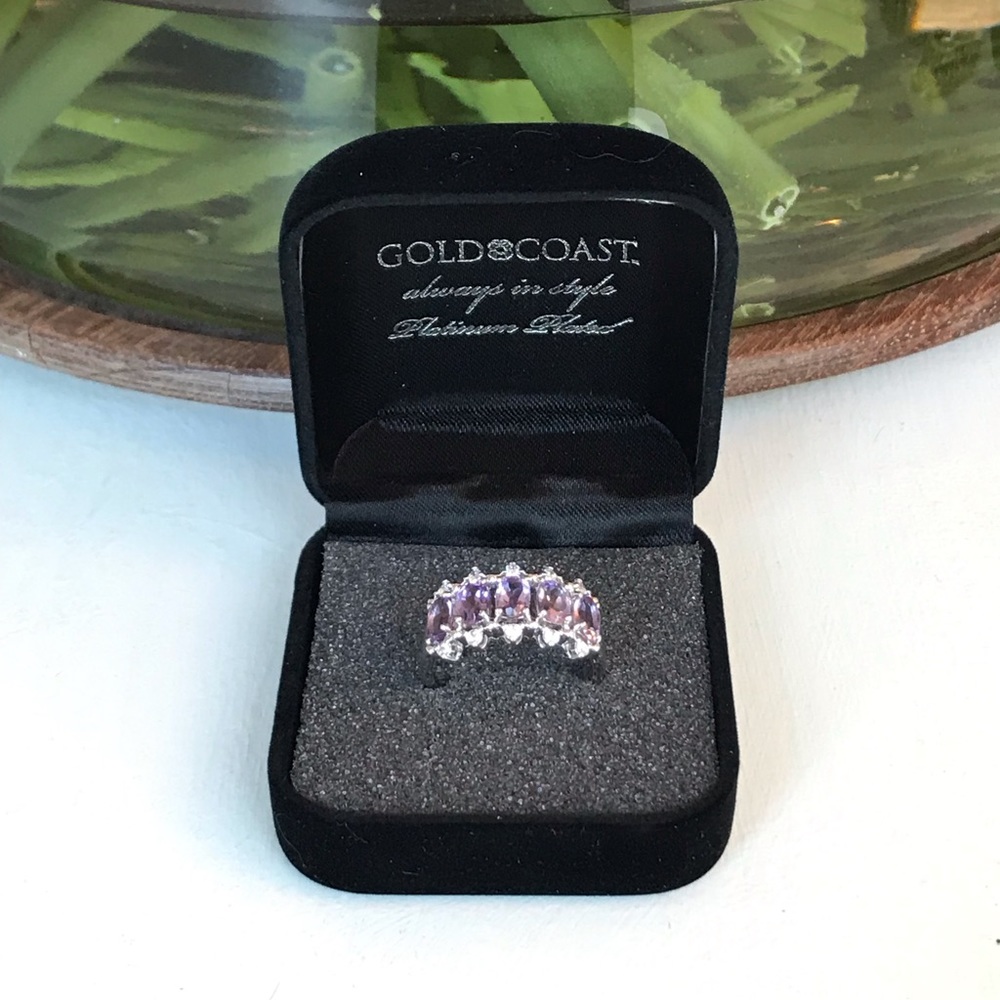 Platinum plated Ring cubic zirconia and gem. NWOT